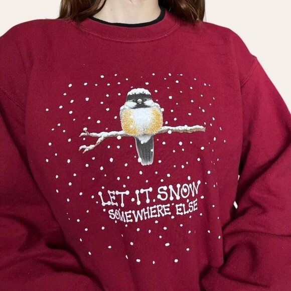 Morning Sun 2000s funny vintage winter snowy bird crewneck Large - Picture 2 of 7